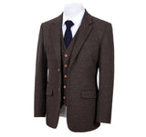 DARK BROWN HERRINGBONE TWEED 3 PIECE SUIT